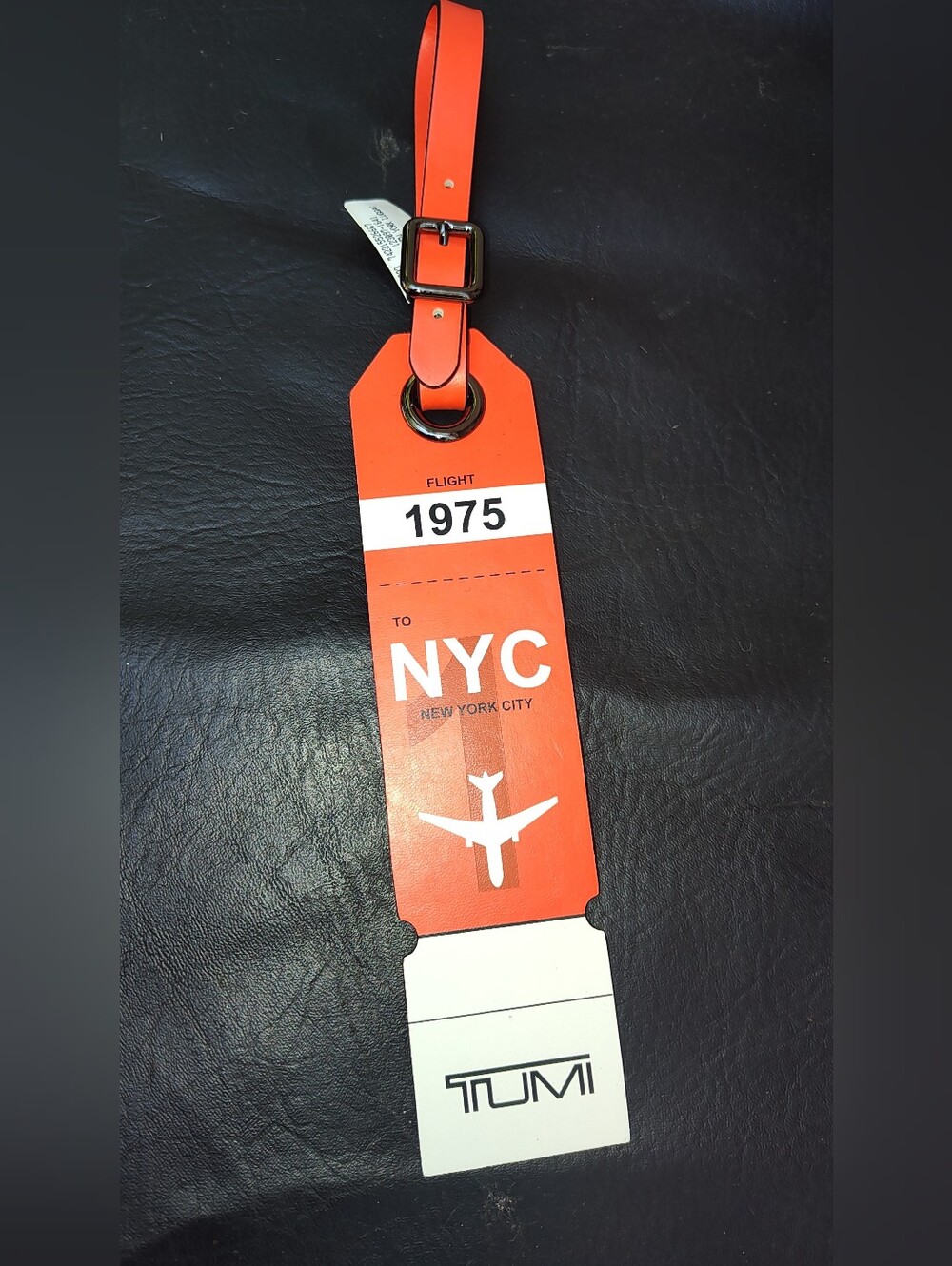 Tumi Orange Leather NEW YORK Luggage Tag